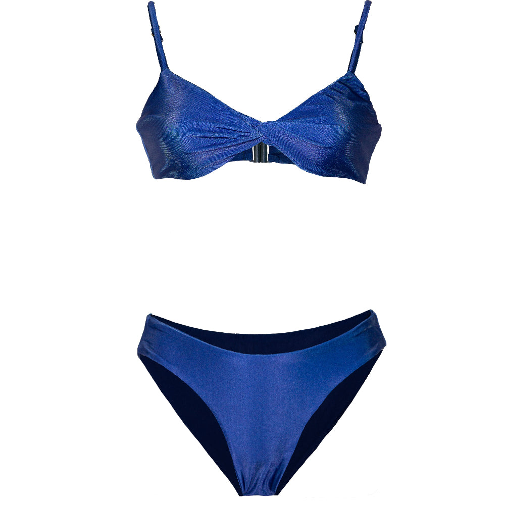 Blue bikini set on a white background