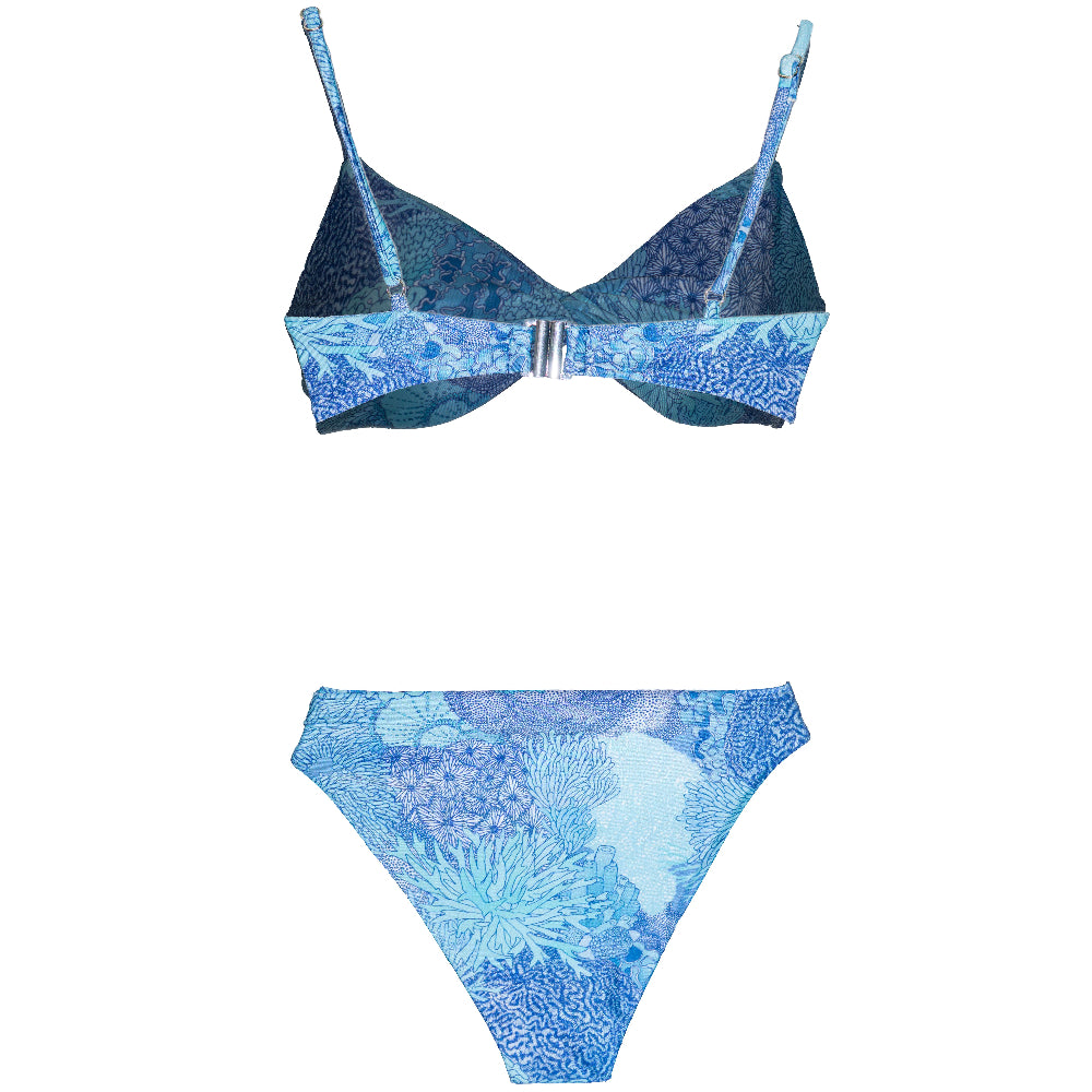 Blue coral bikini set on a white background