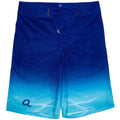 Blue and turquoise gradient shorts with a logo on a white background