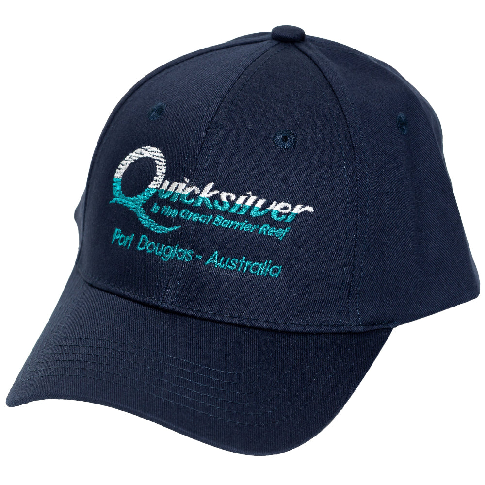 Navy blue cap with Quiksilver branding on a white background