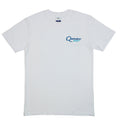 White t-shirt with Quicksilver logo on a white background