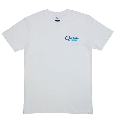 White t-shirt with Quicksilver logo on a white background