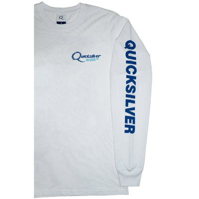 White long-sleeve shirt with Quicksilver logo on a white background