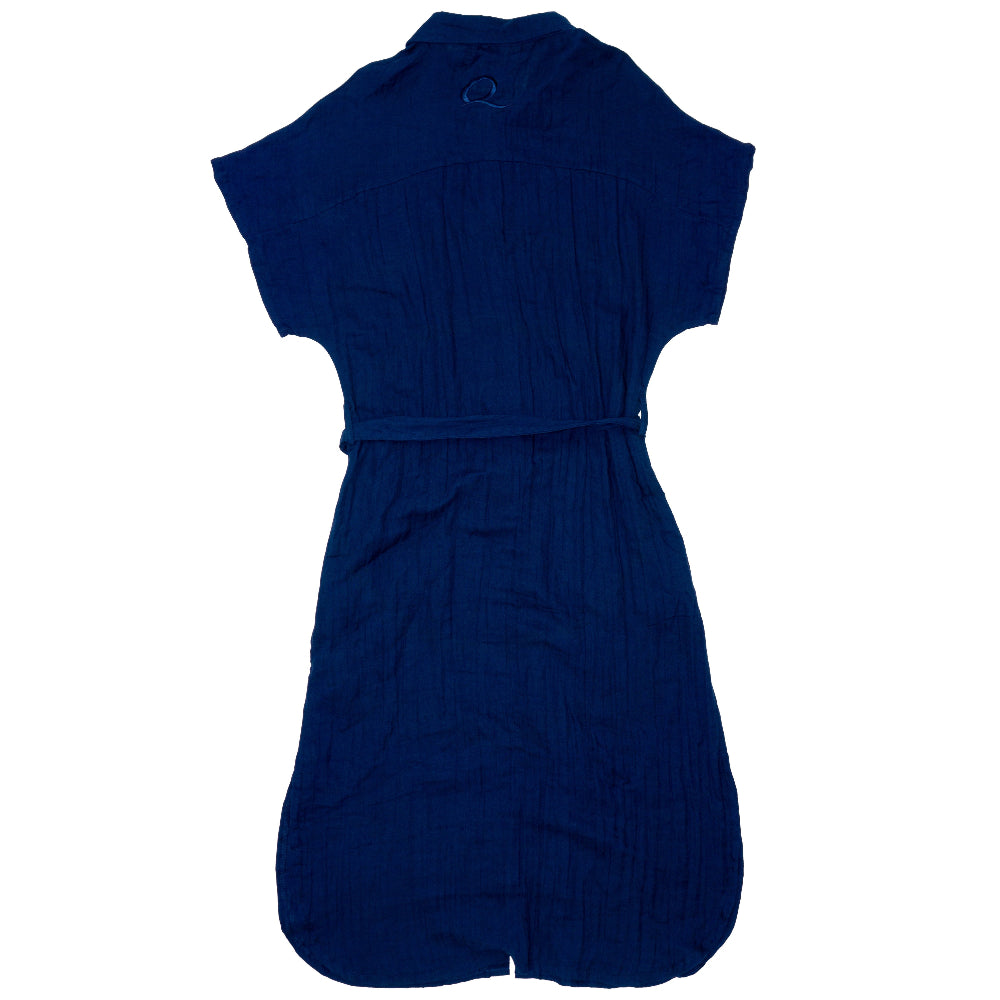 Navy blue sleeveless dress on a white background