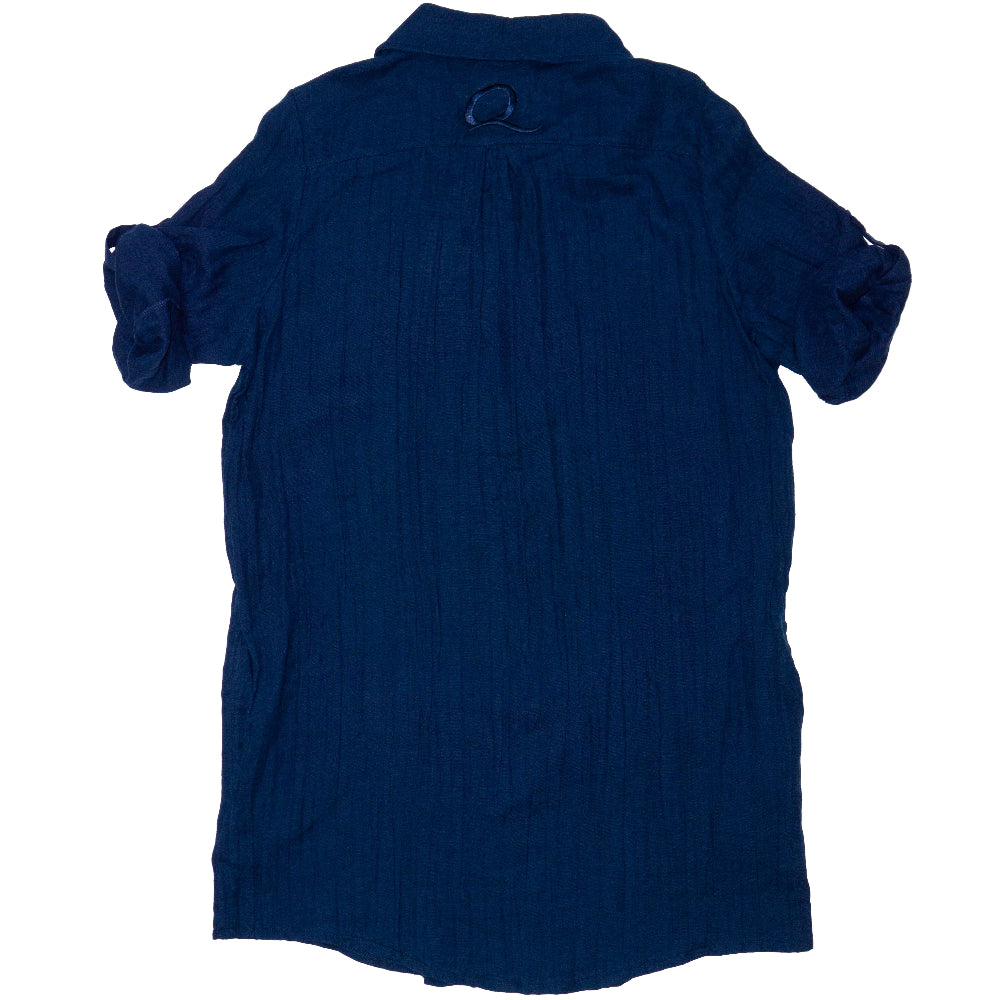 Blue dress with short sleeves on a white background
