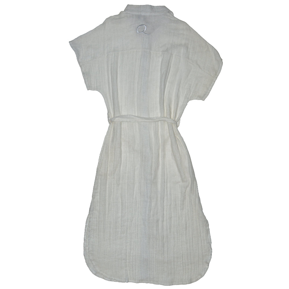 White dress with a belt on a white background