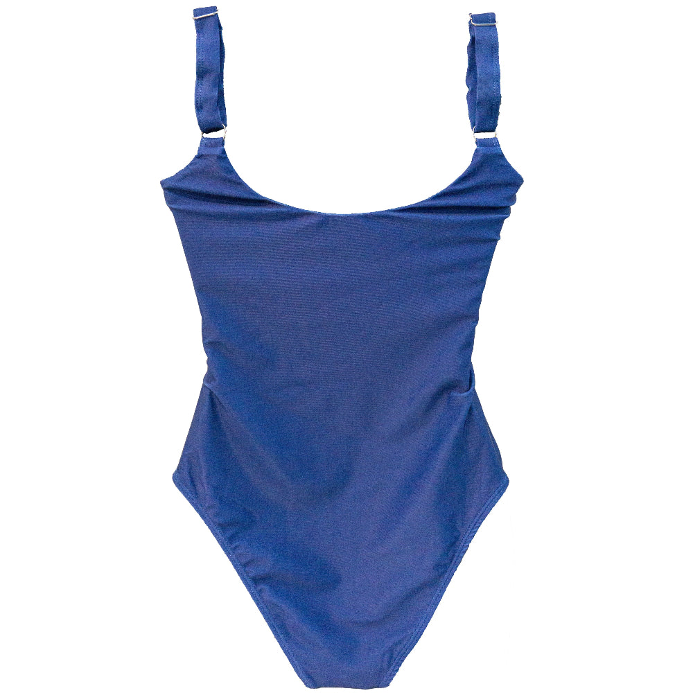 Blue swimsuit with straps on a white background