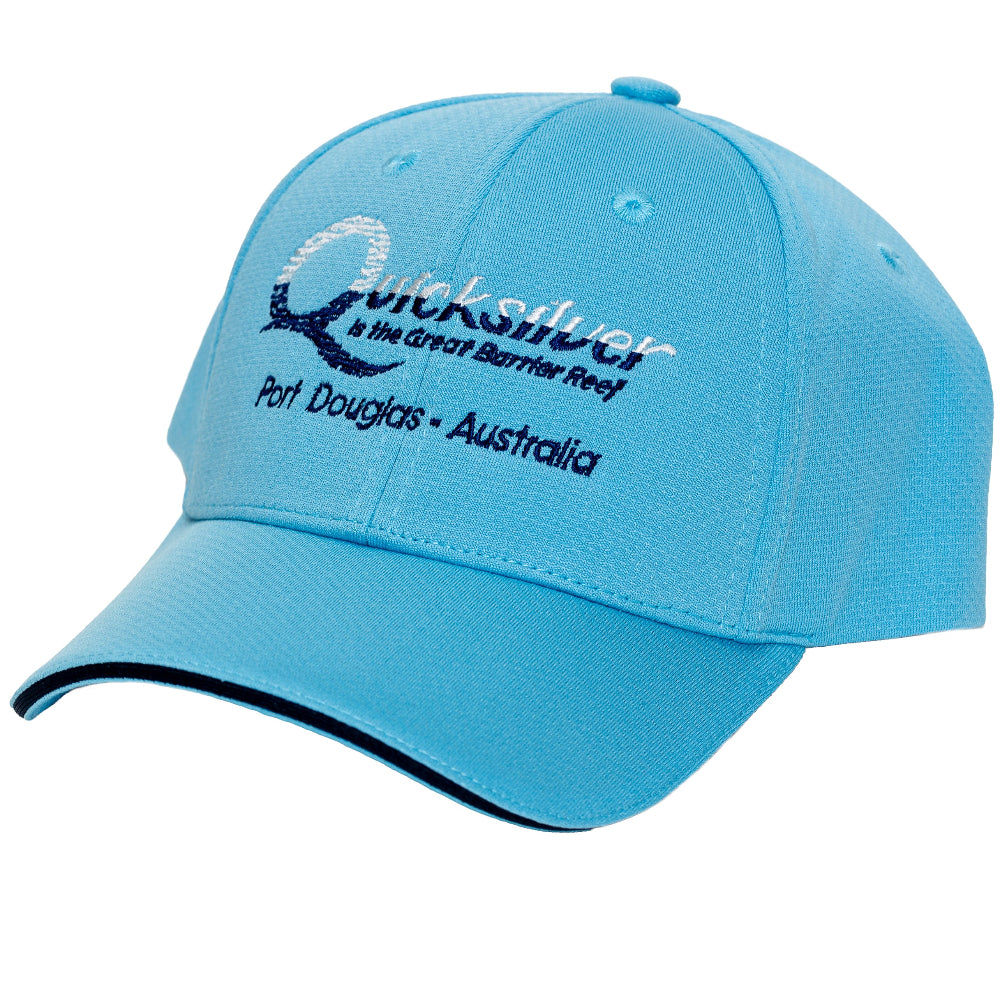 Blue cap with Quiksilver branding on a white background