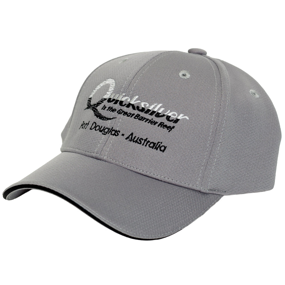 Gray cap with Quiksilver logo on a white background