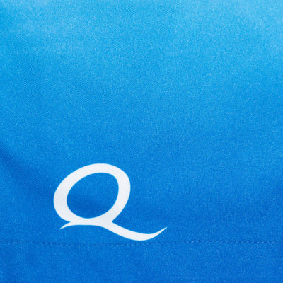 White letter 'Q' logo on a blue background